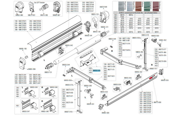 Fiamma Rollenunterstützung für Markise F45s 400 / 425 / 450 - Fiamma Ersatzteilnummer 98655-543