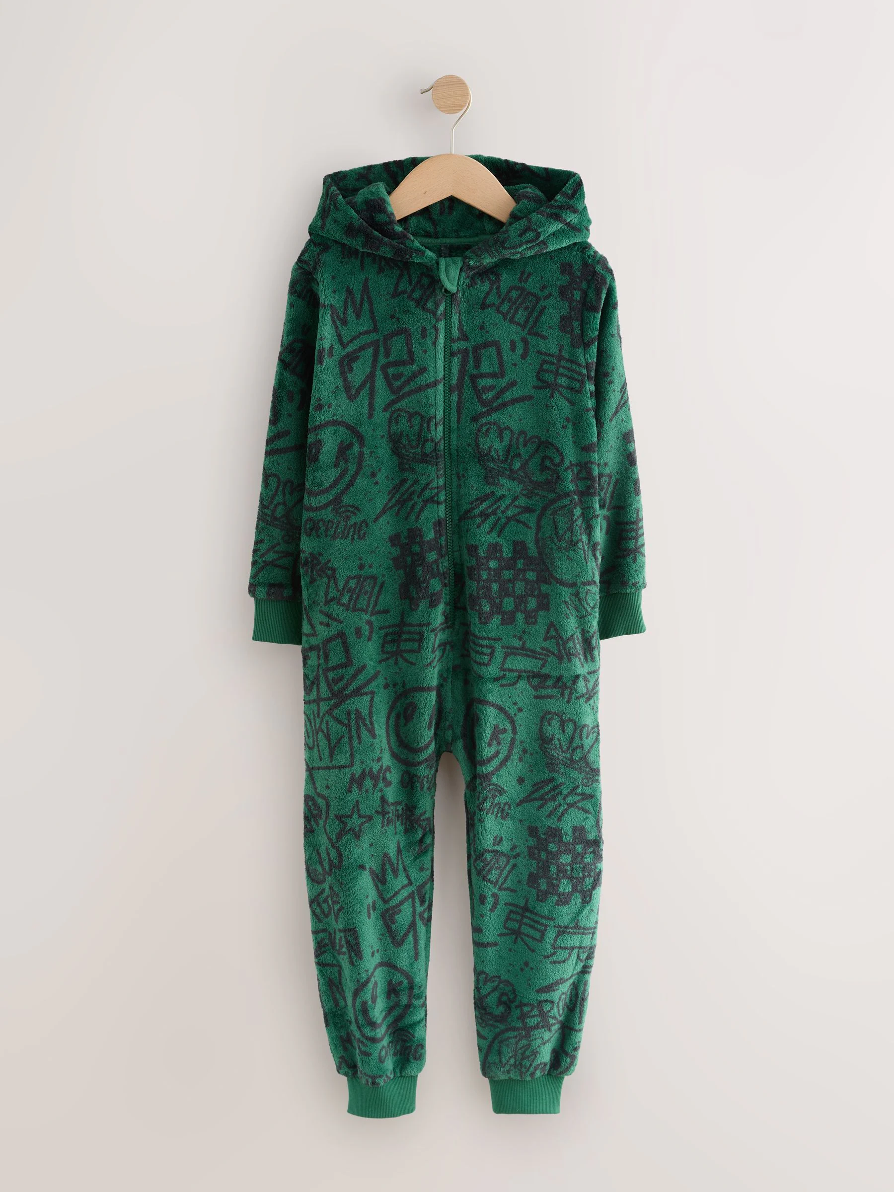 Groen met doodshoofd - Fleece onesie (3-16 jr)