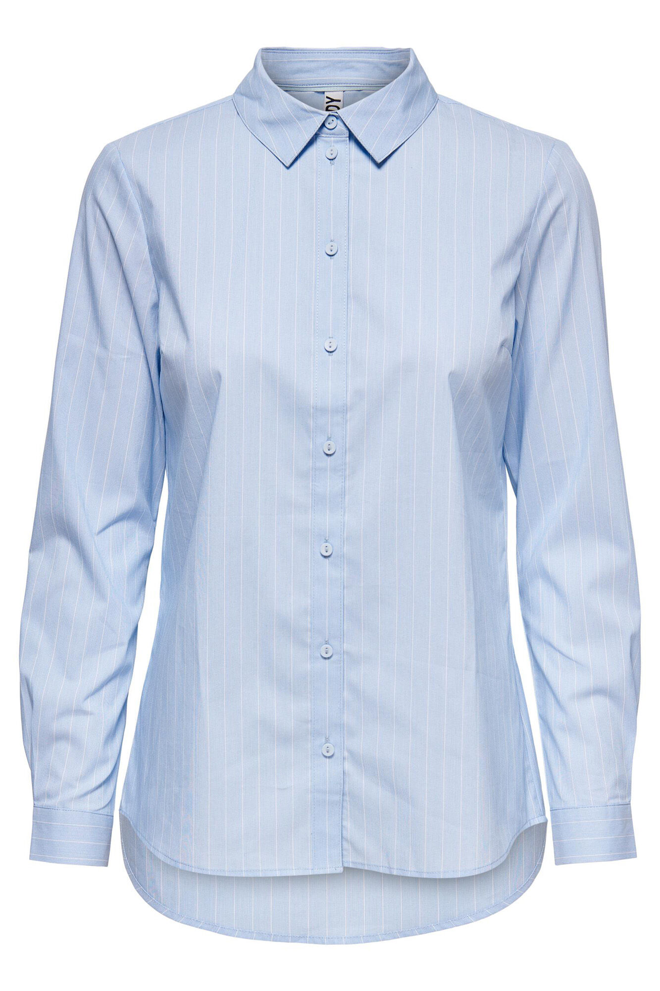 Camisa listrada de manga comprida com gola de lapela