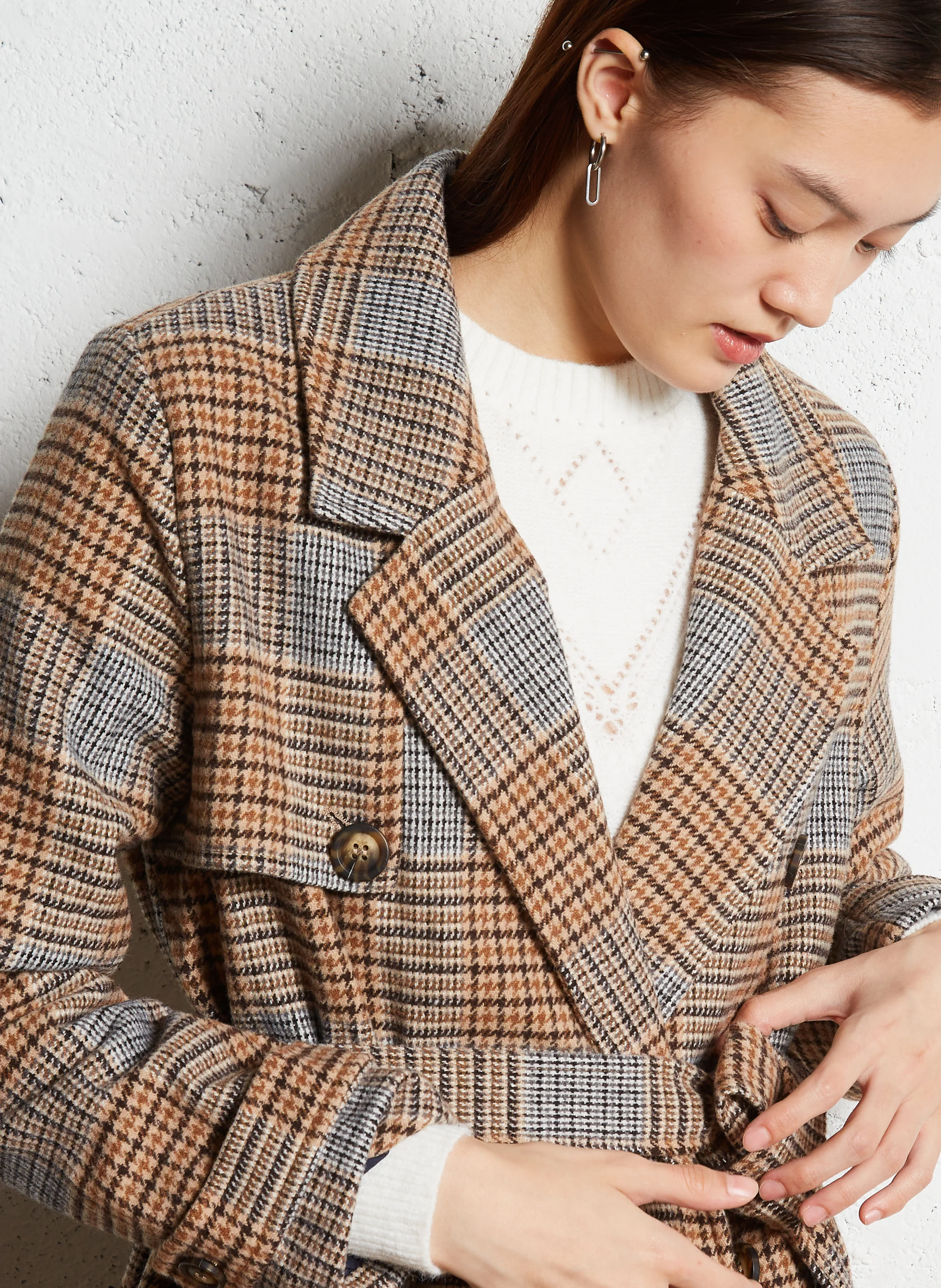 NILAN - Manteau col tailleur à carreaux | Marron