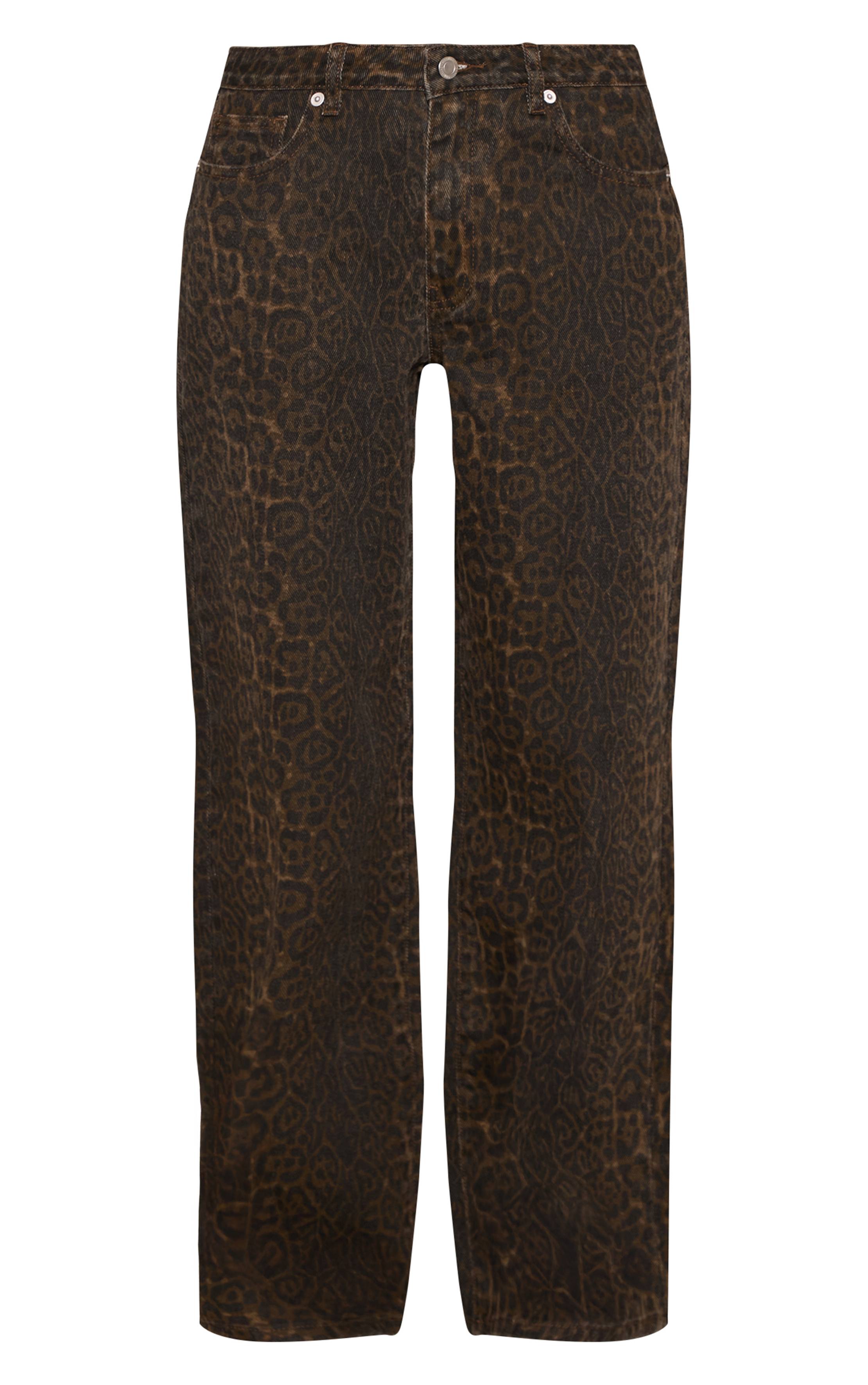 Marron Jean Large Taille Mi-haute Imprimé Léopard