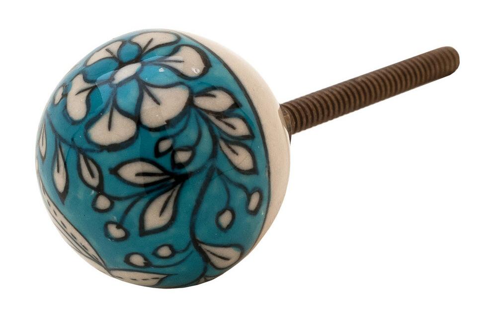 Möbelgriff handgemacht, Ø 3 cm, Türkis/WeissMöbelknauf mit Muster