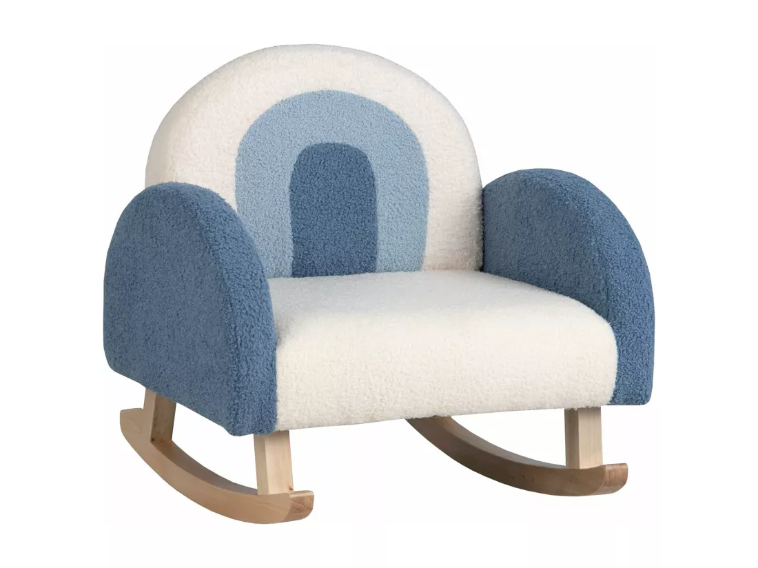 Fauteuil à Bascule Enfant, Fauteuil en Peluche Moderne avec Pieds en Bois de Peuplier à Bascule Massif, Design Anti-Renversement, Aspect Mignon, pour Enfant de 3 à 5 Ans (Bleu)