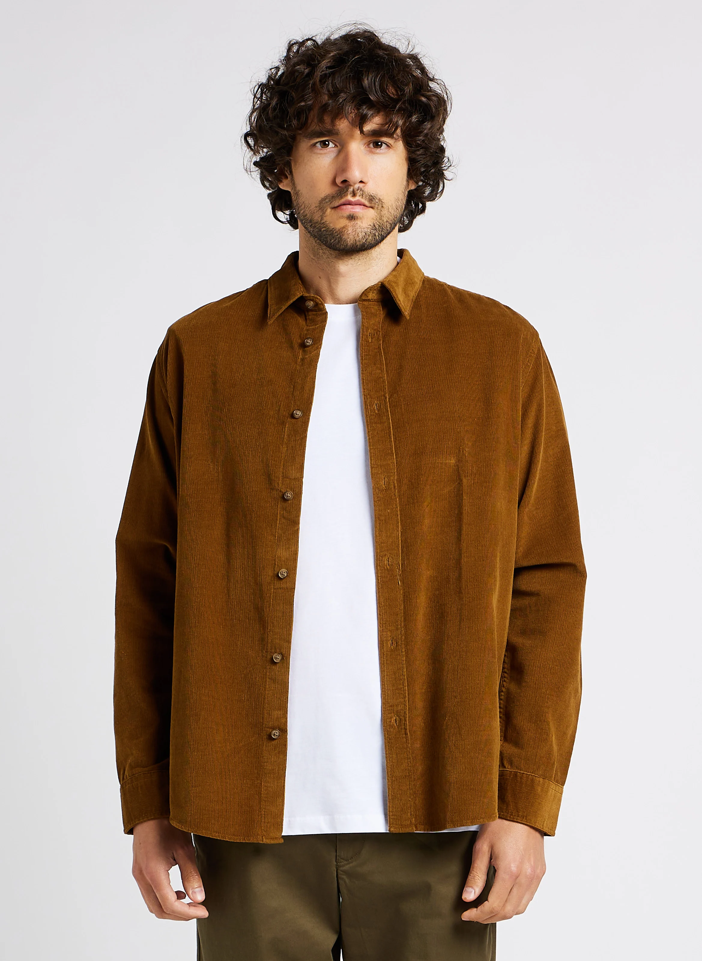 Chemise col classique en coton mélangé| Marron