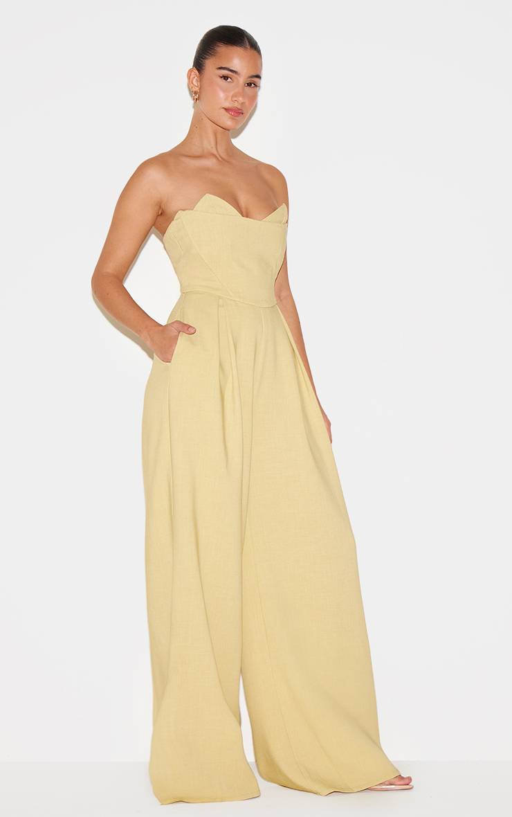 Chartreuse Combinaison Pantalon Large Ajustée PLT Label Avec Détail Bustier Corset