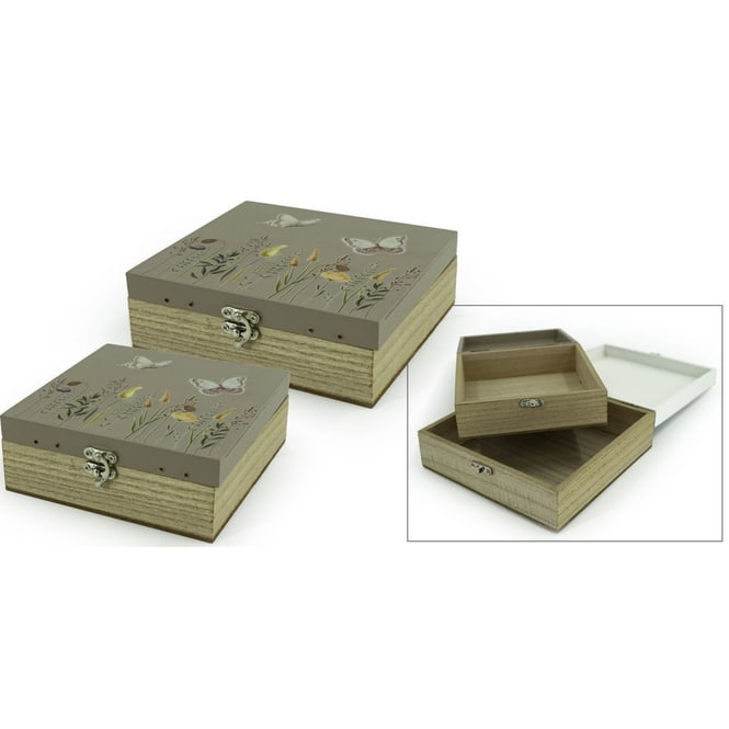 Aufbewahrungsbox - aus Holz - ca. 18 x 18 x 6,5 cm - 2er Set - 1 Stück