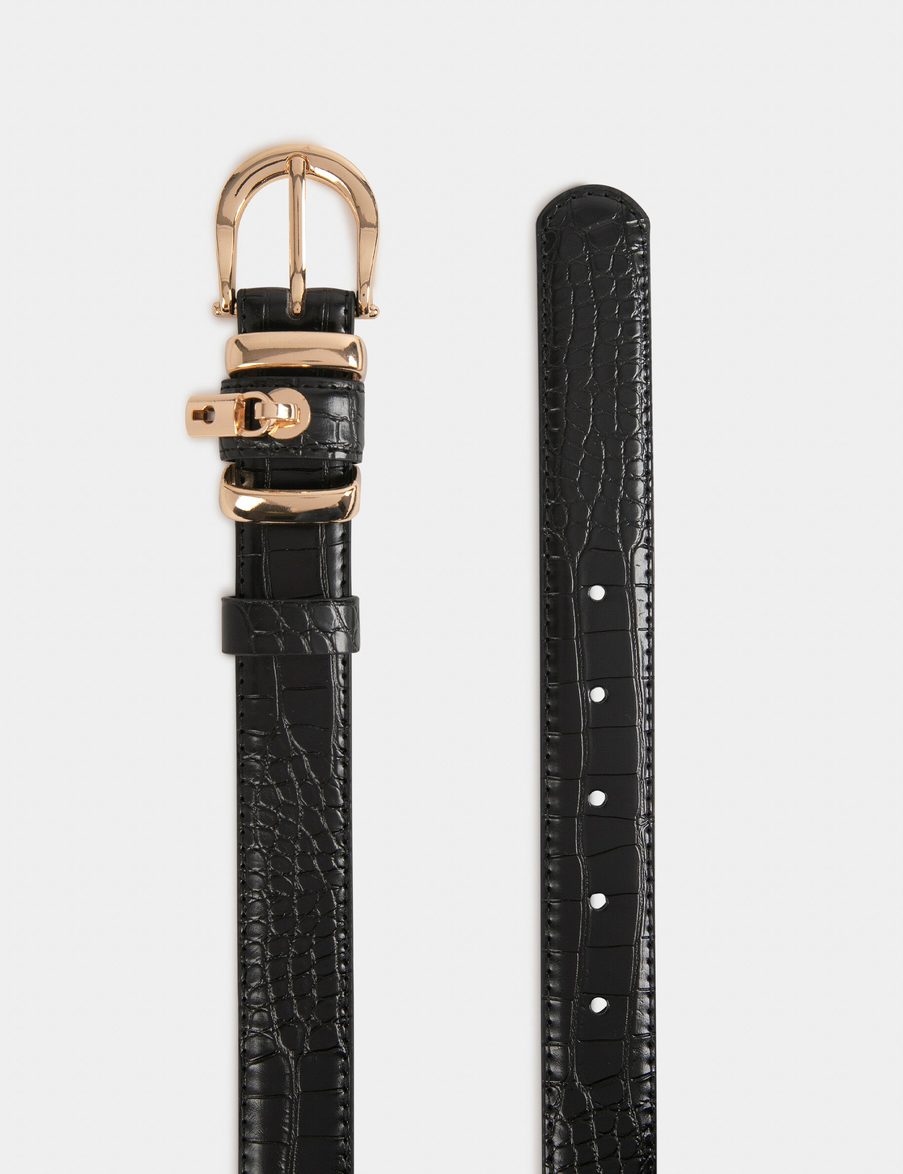 Ceinture avec cadenas aspect croco noir femme - noir
