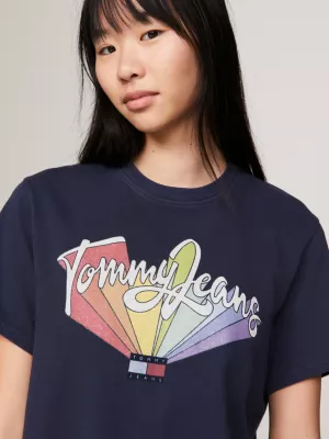 Camiseta Boxy Fit com Logo Arco-Íris