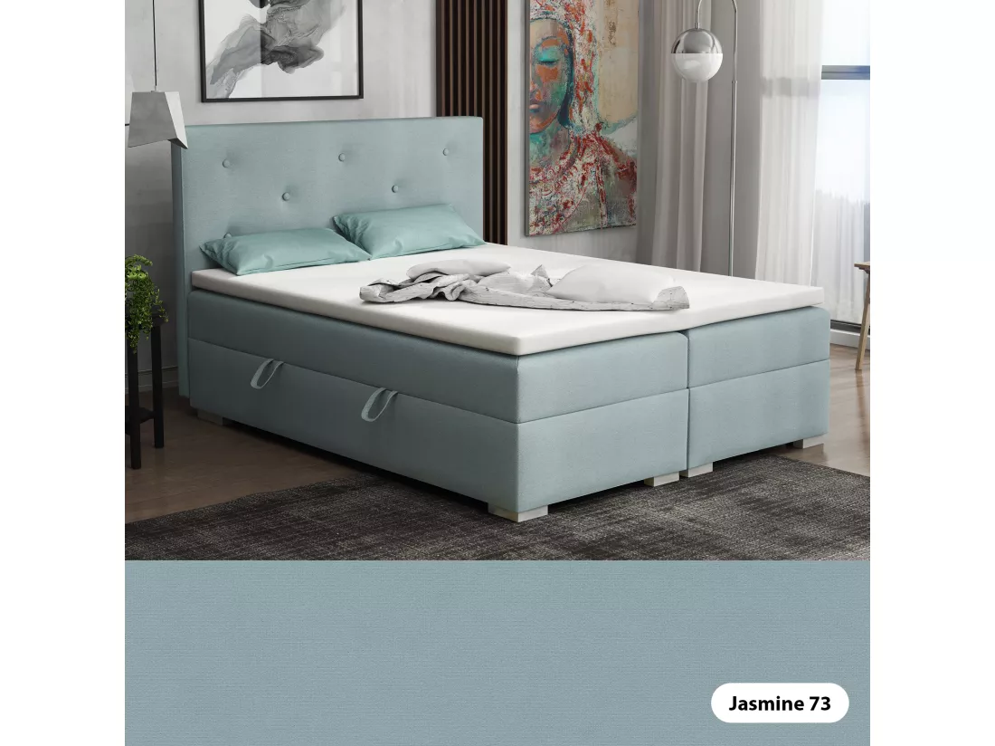 Lit Boxspring avec tiroirs de lit, Coffre de lit Topper Atlanta 180x200 cm, Jasmine 73 (Gris souris)