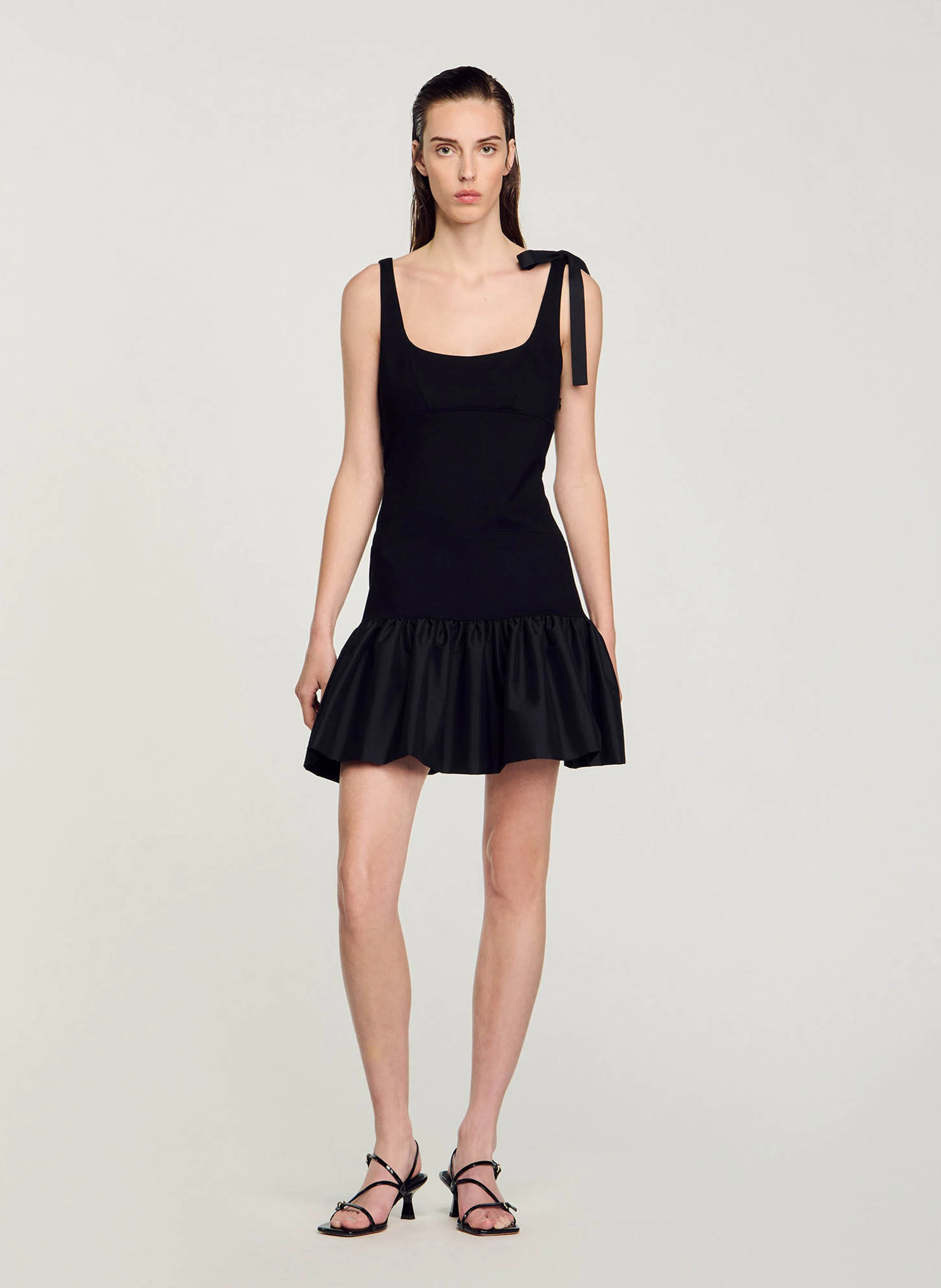 Robe courte bi matière| Noir