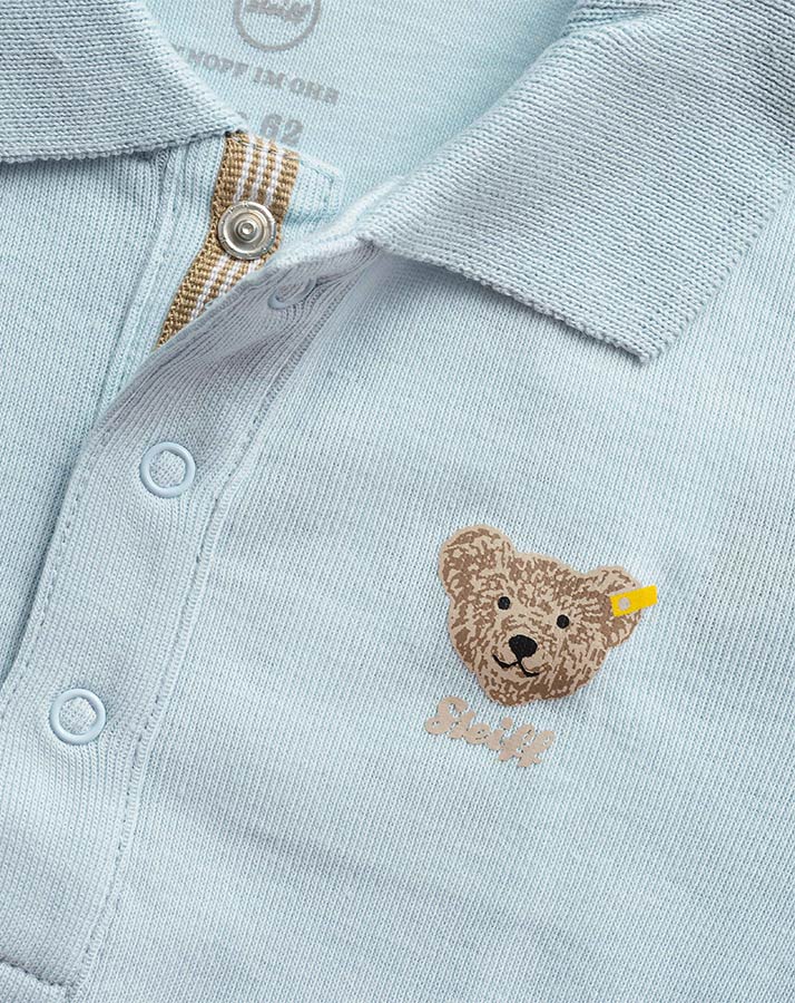 Kurzarm-Body TEDDY mit Polokragen in hellblau