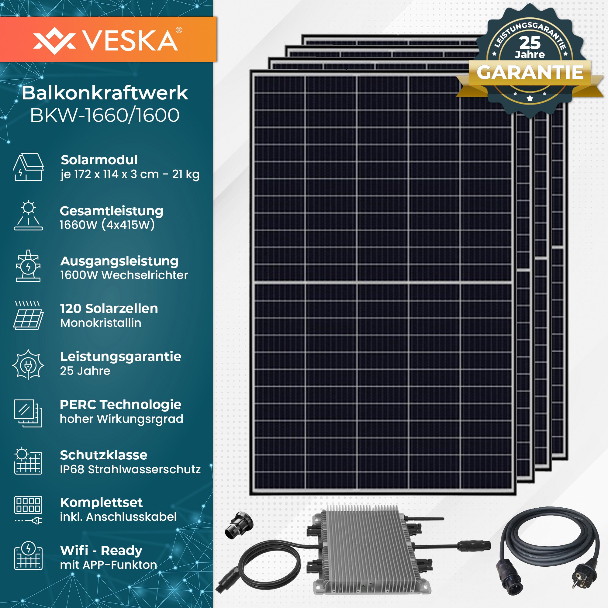 1660W / 1600 W Balkonkraftwerk Photovoltaik Solaranlage WIFI Smart