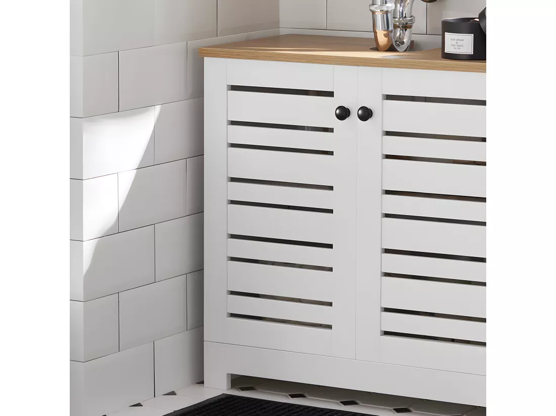 Meuble Sous-lavabo Meuble Sous-vasque À 2 Étages Et 2 Portes, BZr40-w
