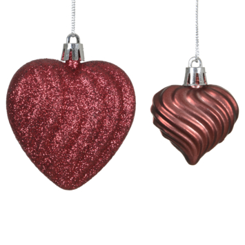 Decoris kerstbal hart plastic bordeaux rood per stuk
