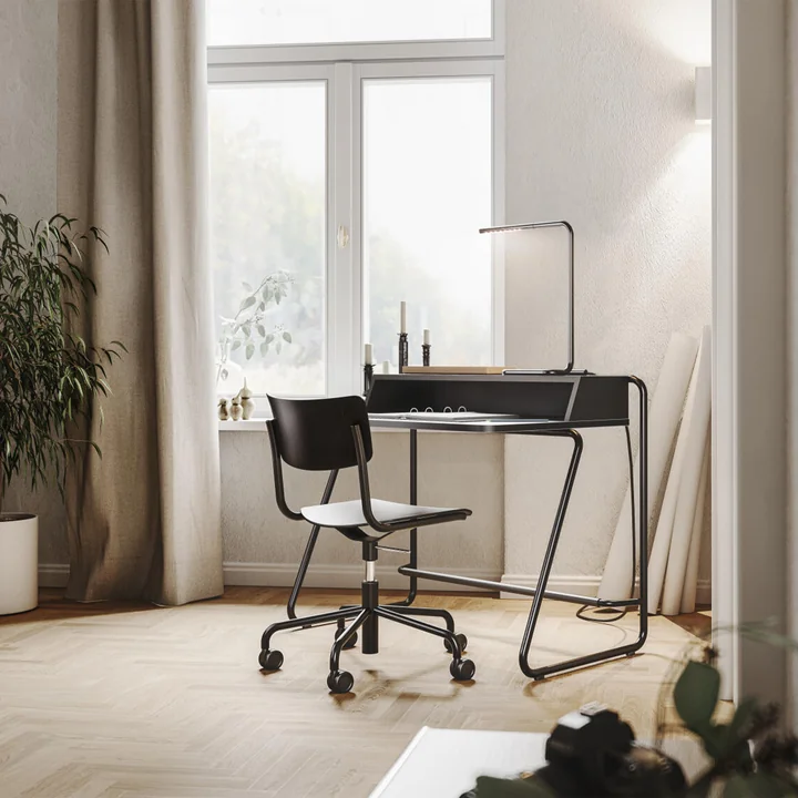 Thonet - S 1200 Sekretär, Chrom / Korpus Esche reinweiss decklackiert (RAL 9010) / Tischplatte Esche reinweiss decklackiert (RAL 9010)