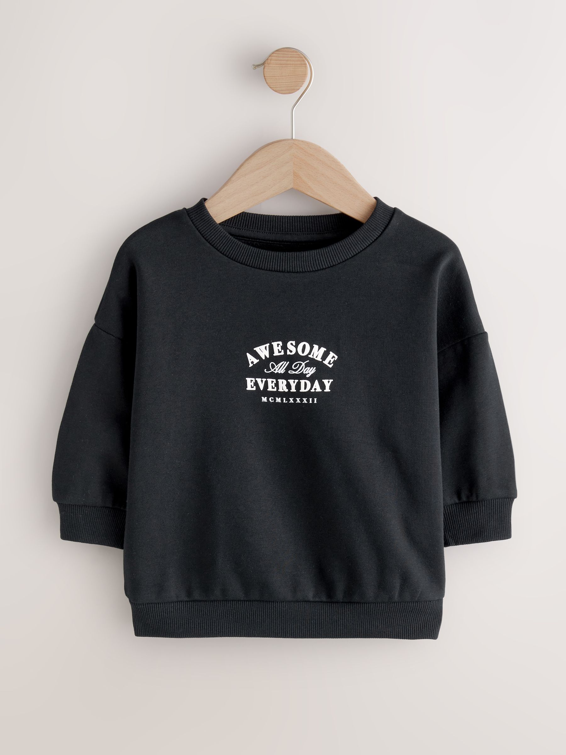 Black Awesome Everyday - Jersey sweatshirt met ronde hals en print op de rug (3mnd -7jr)