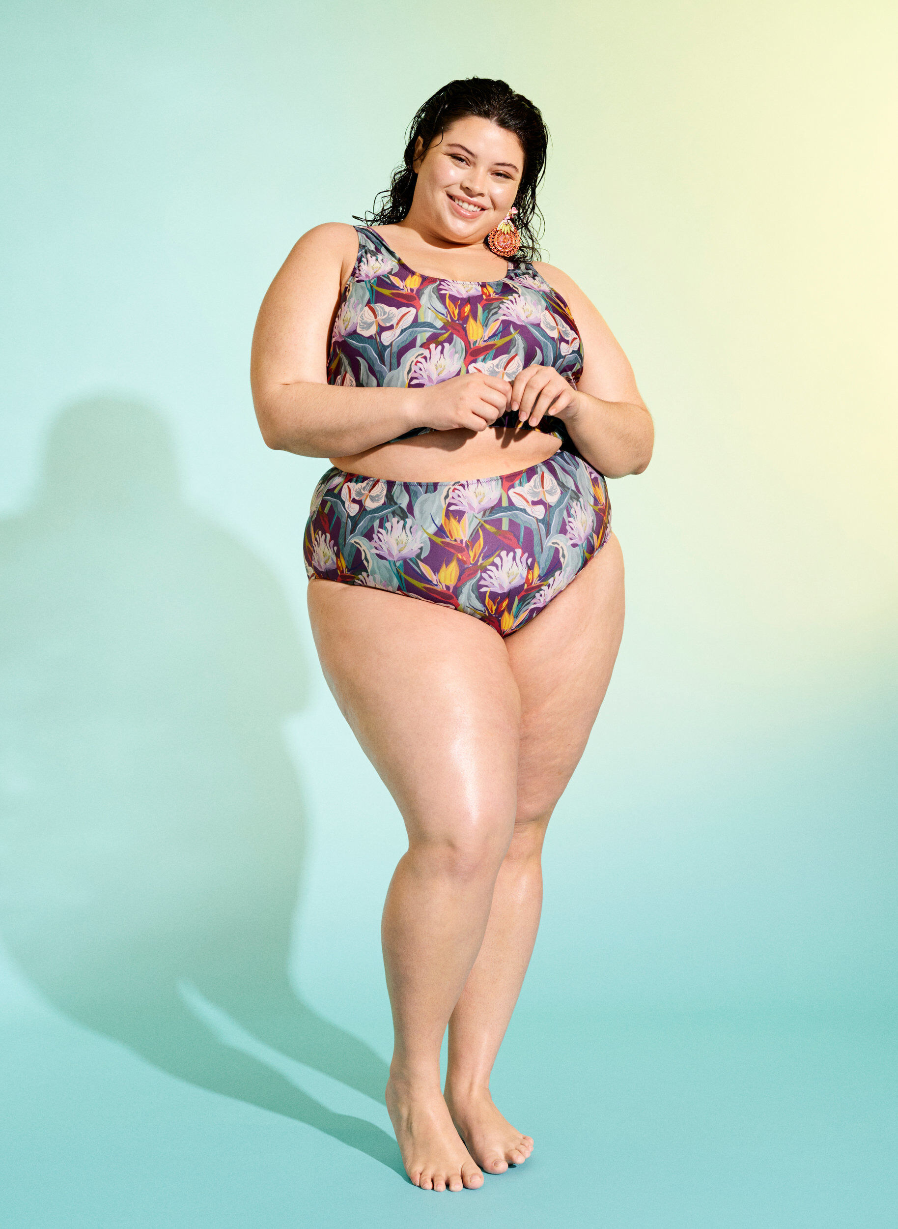 Højtaljet bikini underdel med print