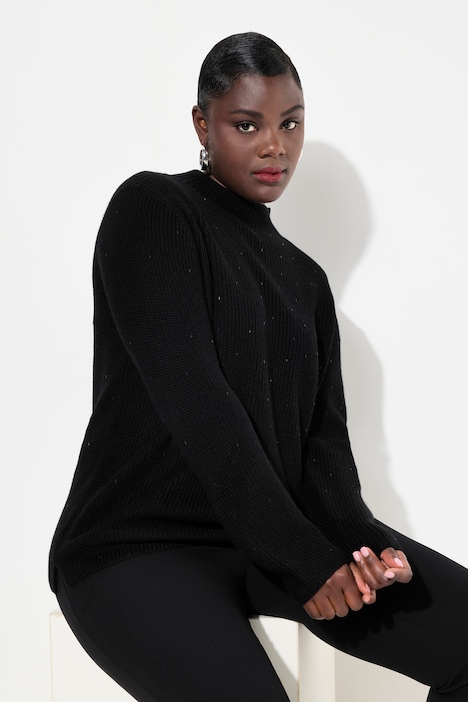 Pullover, Wollmix, Ziersteine, Stehkragen, Langarm