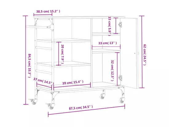 Chariot de cuisine chêne fumé 87,5x38,5x84,5 cm bois ingénierie