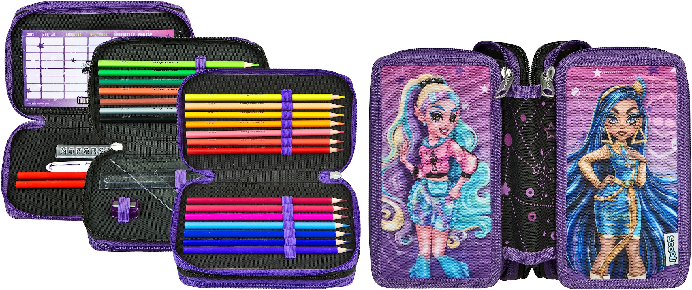 Scooli Federmäppchen »Tripledecker, Monster High« befüllt, inklusive Geodreieck