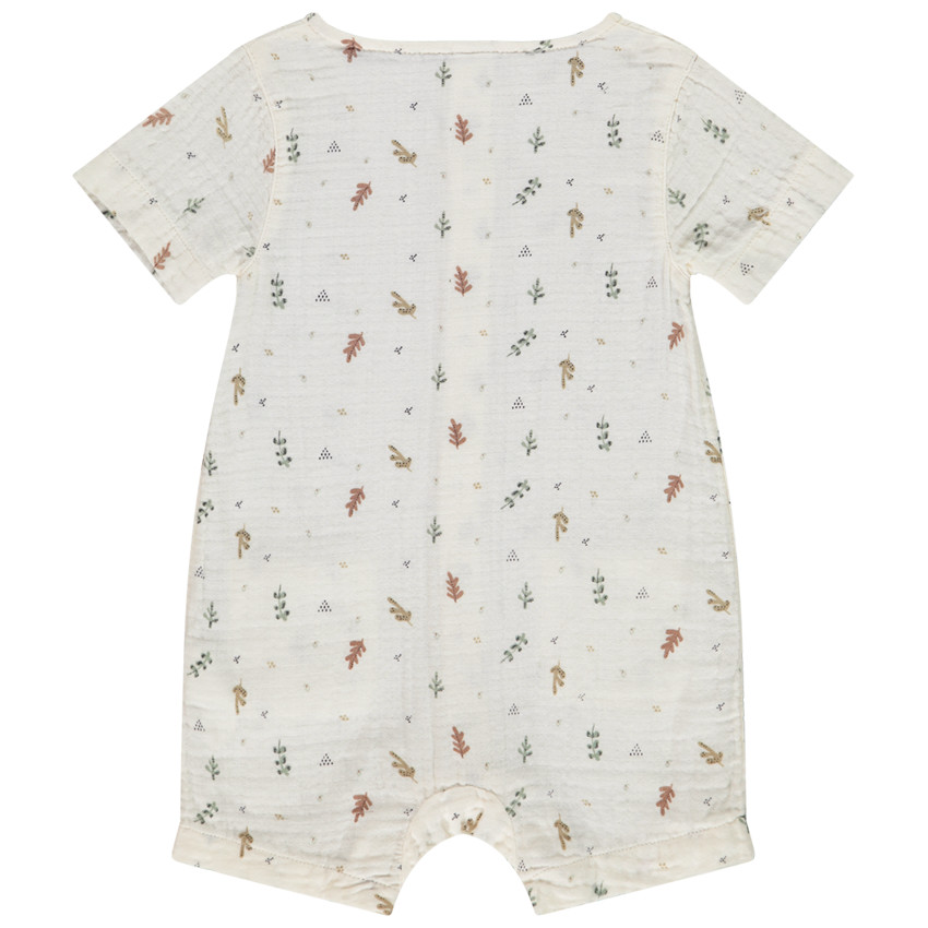 Combishort en double gaze imprimé feuilles pour bébé