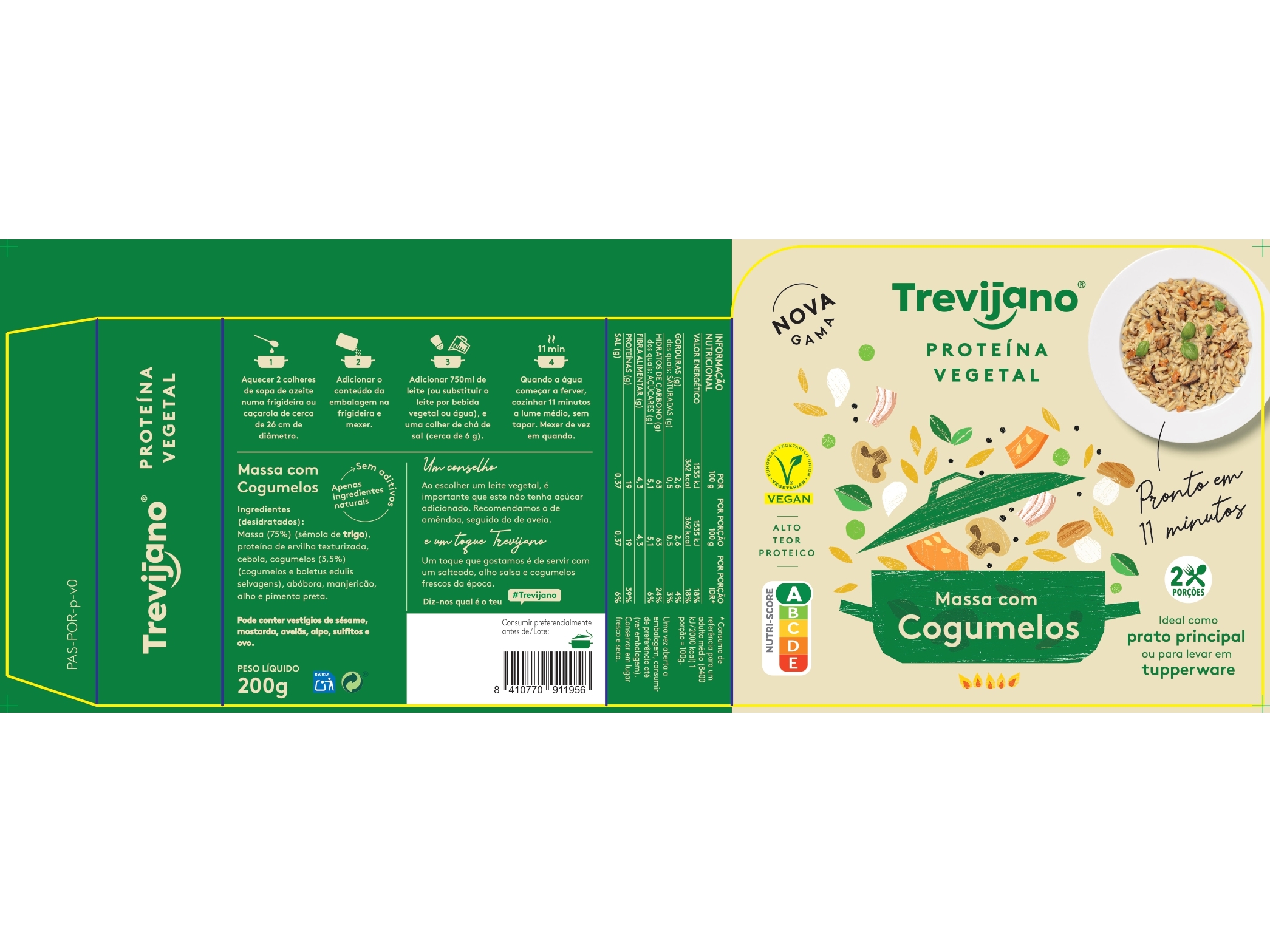 MASSA COM COGUMELOS TREVIJANO PROTEÍNA VEGETAL 200 G