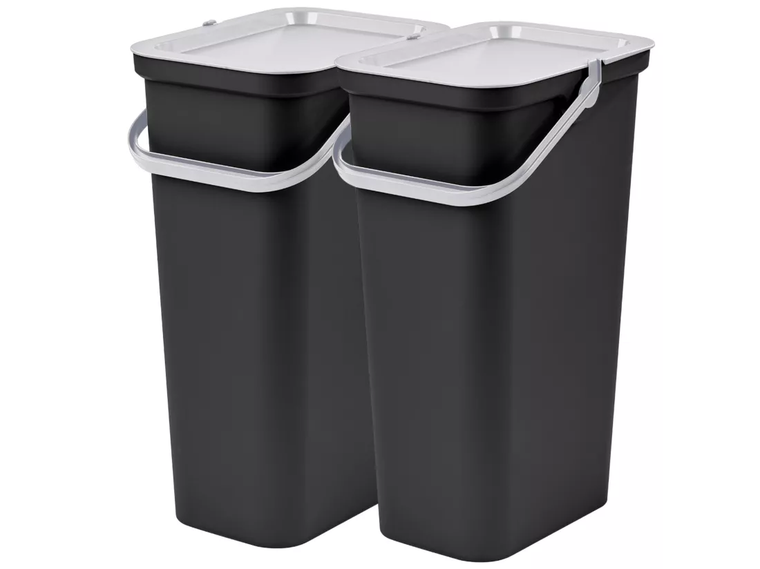 Set de 2 poubelles 40L avec poignée noire et blanche