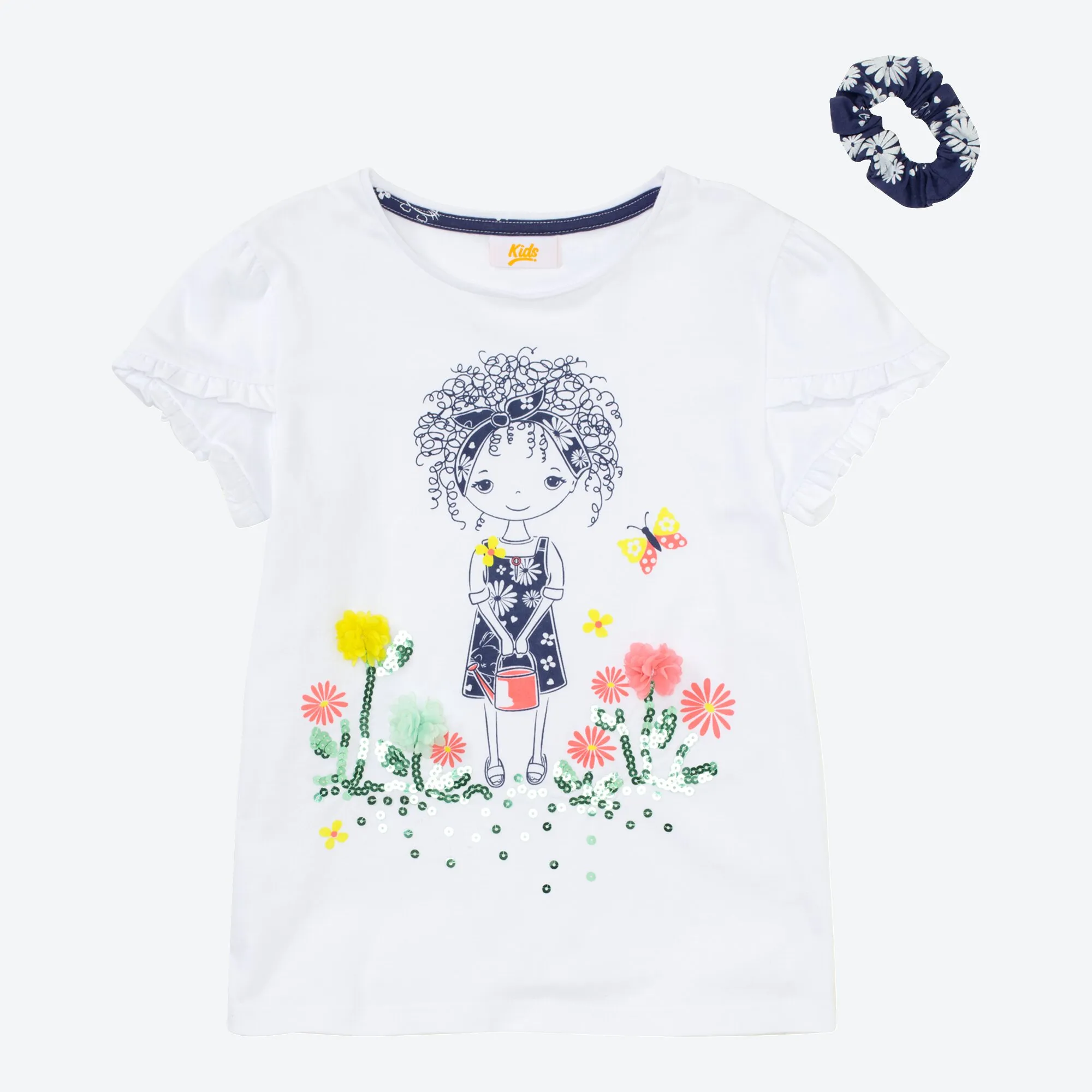 Mädchen-T-Shirt mit Haarband, 2-teilig
