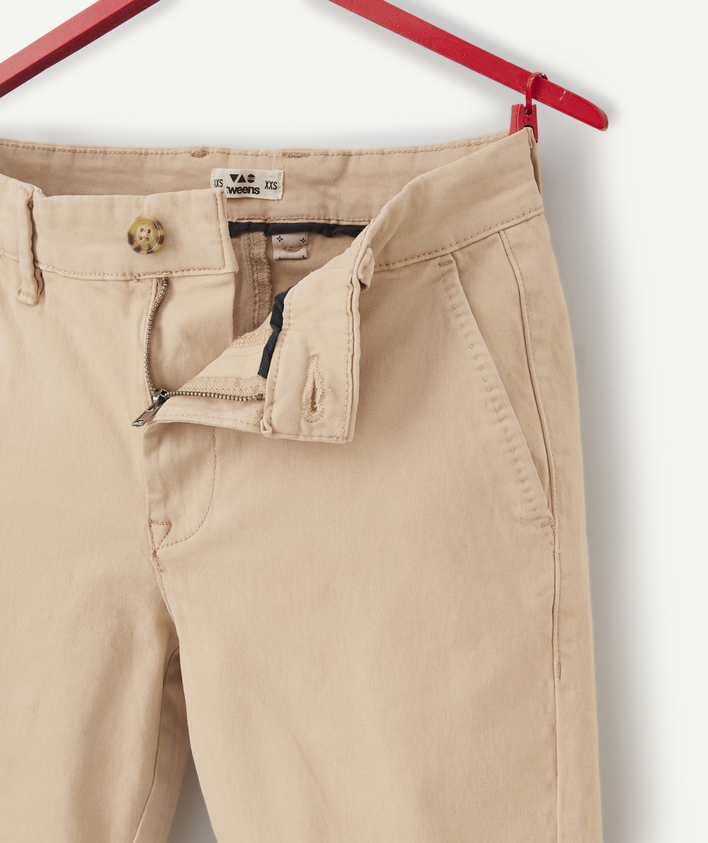 BERMUDA CHINO GARÇON BEIGE EN FIBRES RECYCLÉES