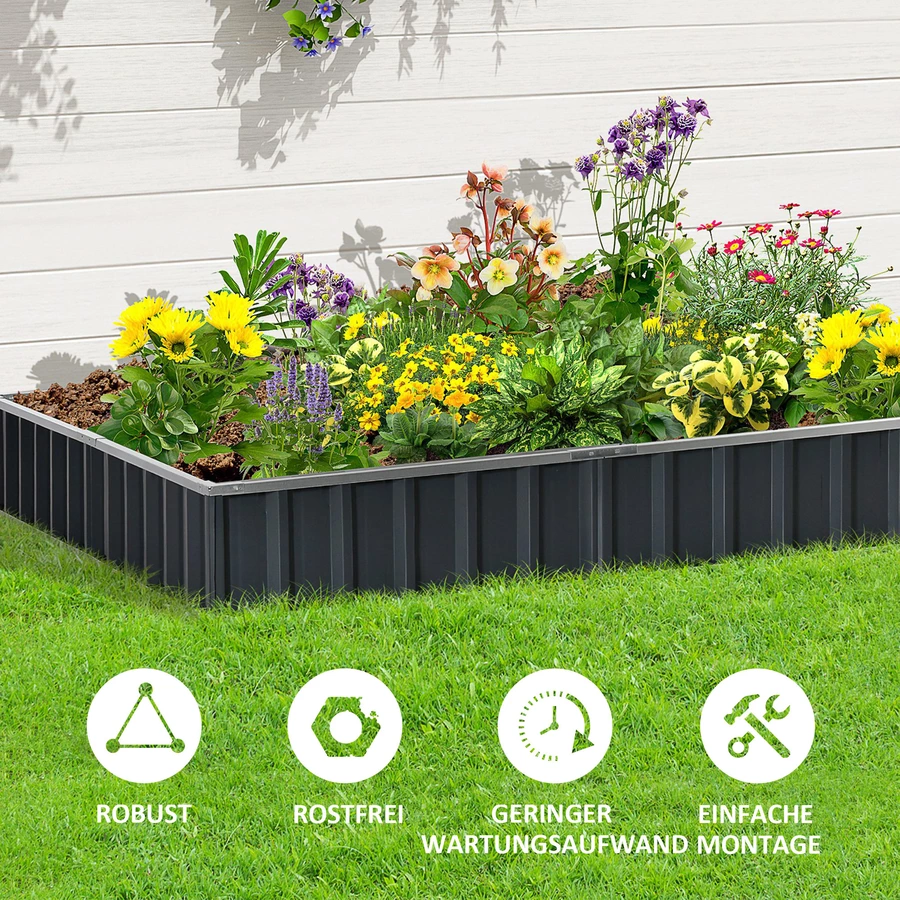 Outsunny Gartenbeet inclusive Gartenhandschuhen und Beetschildern grau
