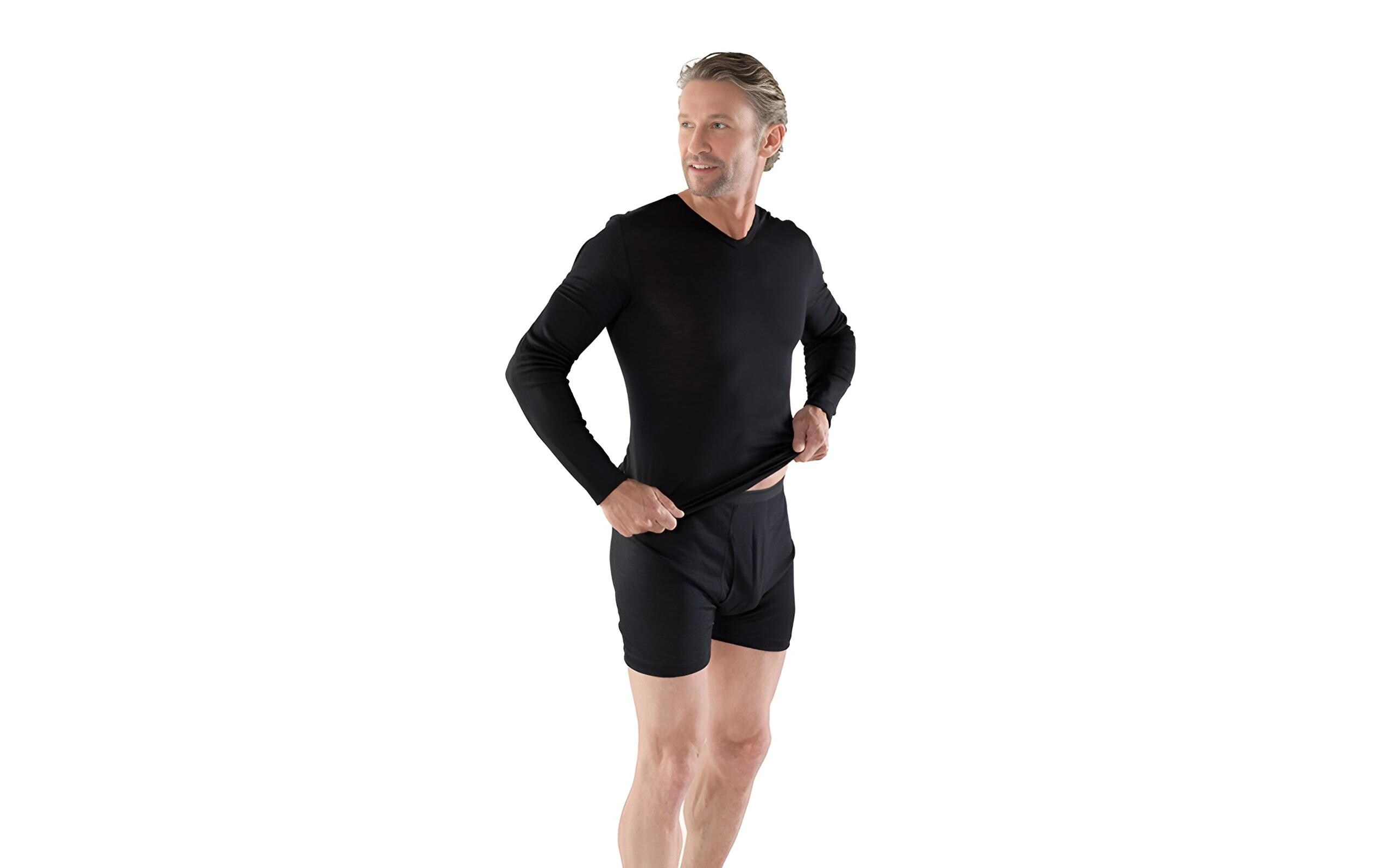 Herren Langarm Leibchen schwarz LThermowäsche Herren Leibchen mit Merinowolle und Seide