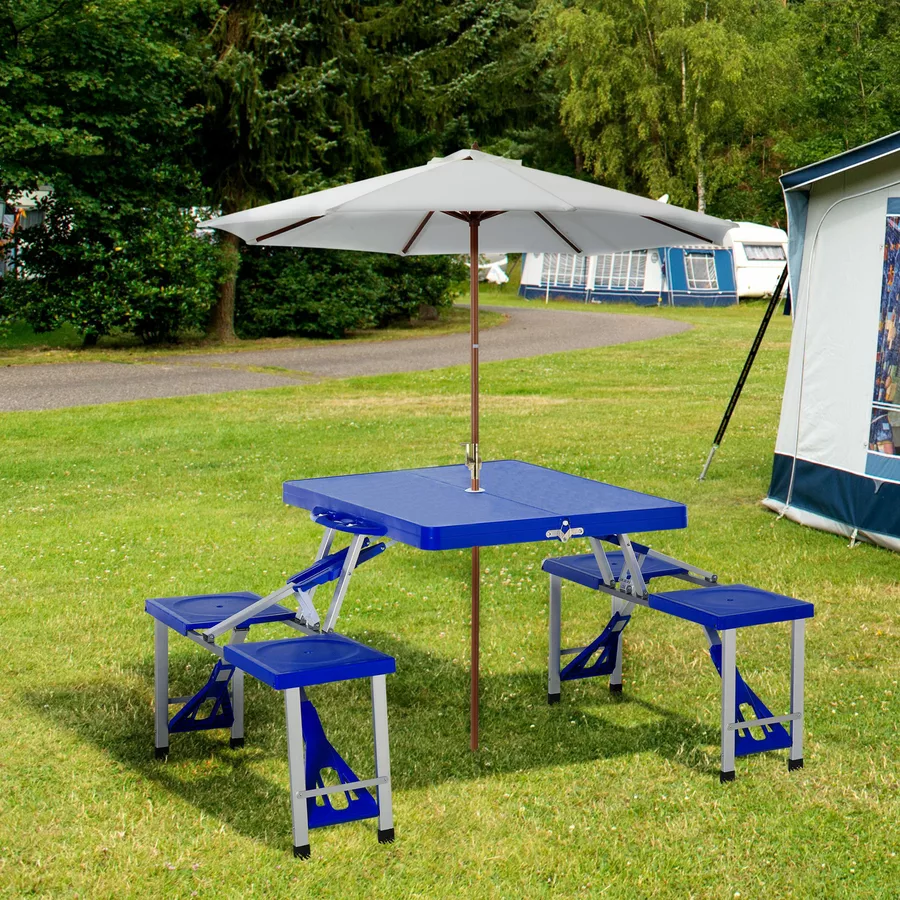 Outsunny Campingtisch mit 4 Sitzer blau