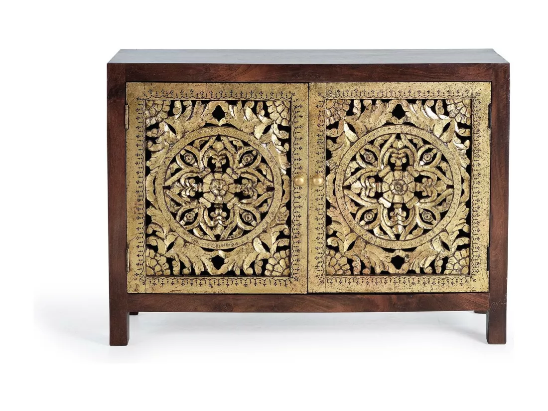 Commode en bois de manguier et détails en bronze faits à la main. Multicolor.Giner y Colomer.80x40x110