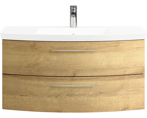 Cassca Sprint badkamermeubelset, BxD 101 x 46,2 cm, frontkleur Riviera Oak, 2-delige set met wastafel van mineraalmarmer