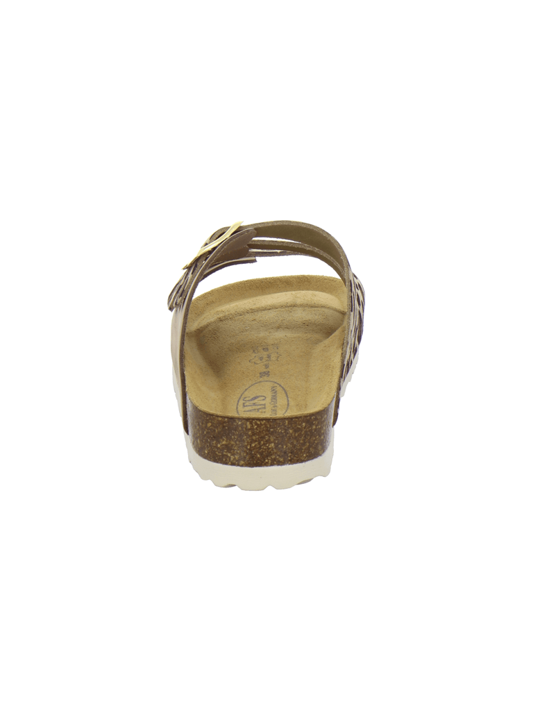 Pantoletten Damen Dreischnaller leo-beige
