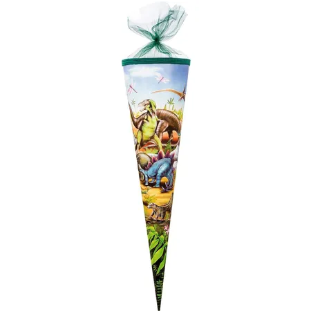 Nestler Schultüte Dinozeit 70 cm rund Tüll/Textilborte grün