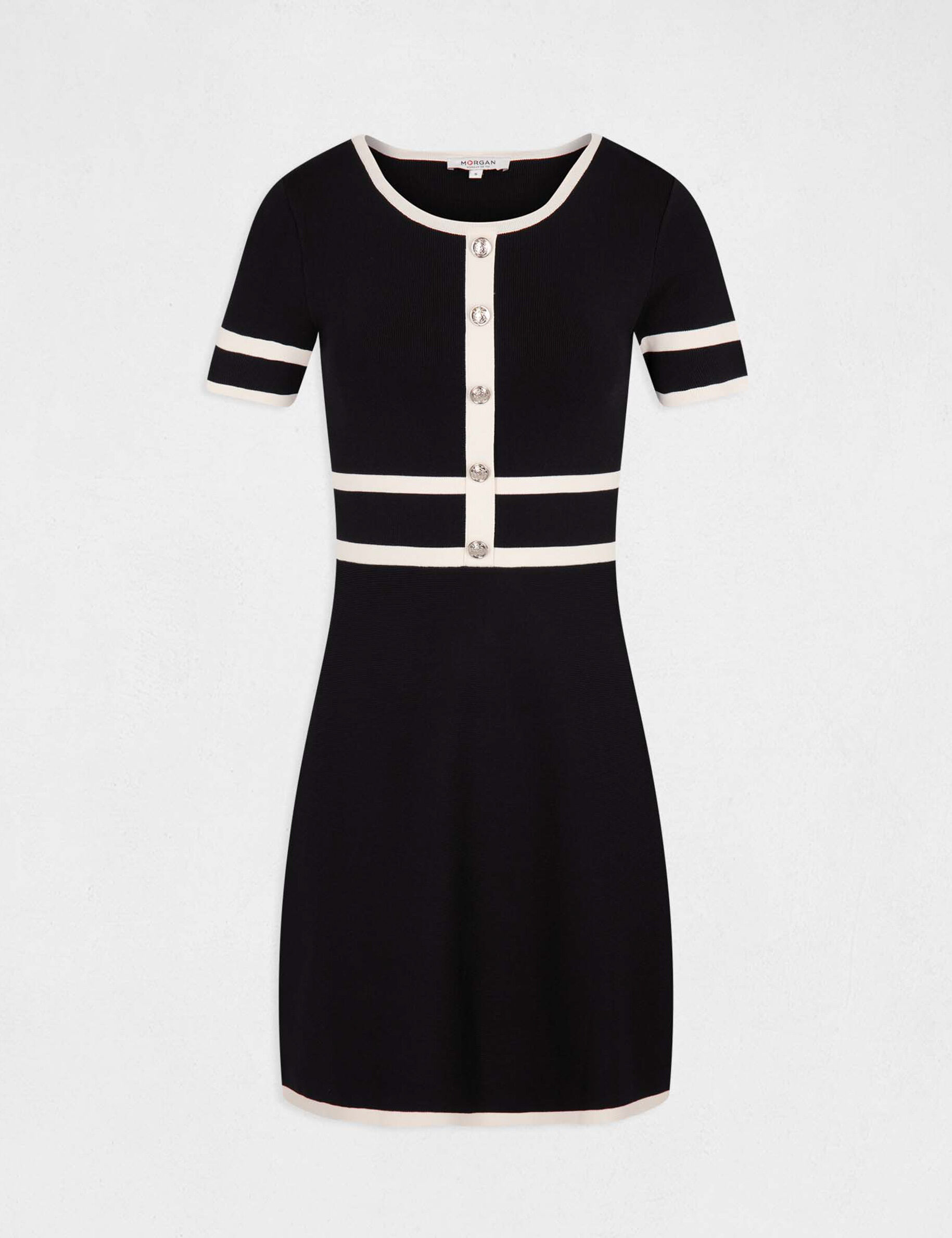 Robe pull droite manches courtes noir femme - noir