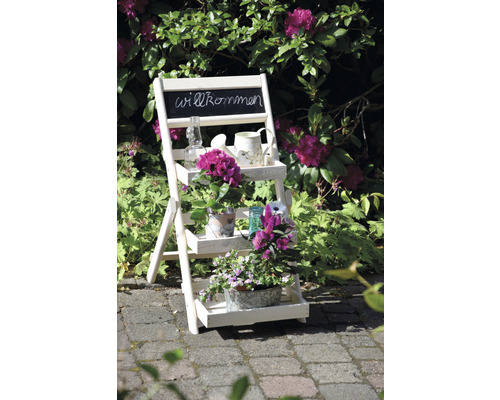 Plantenstandaard met drie treden, 38,5 x 49,5 x 69 cm, wit