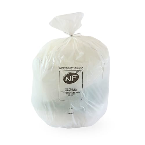 Sac plastique PE HD 30L blanc 14µm NF Sphere