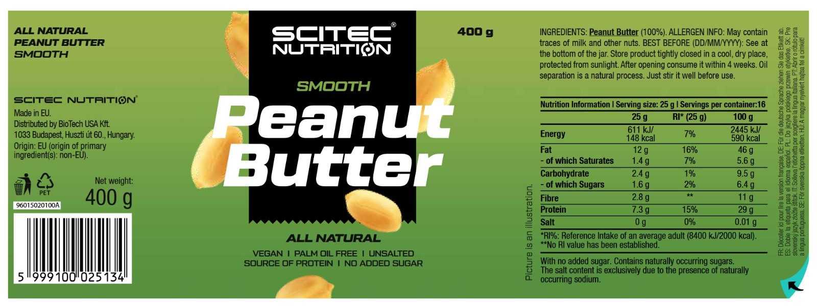Manteiga de Amendoim Cremosa Scitec Nutrition 400g