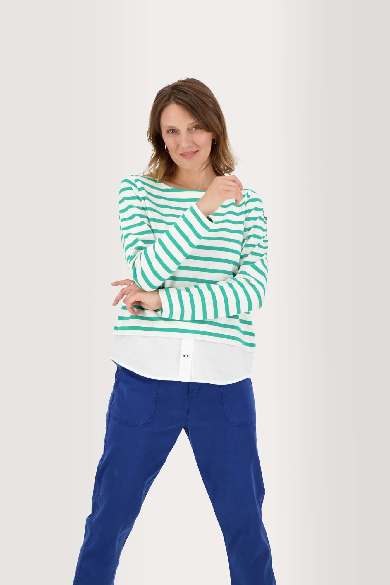 Sweat Femme Marinière Coton Blanc et Vert