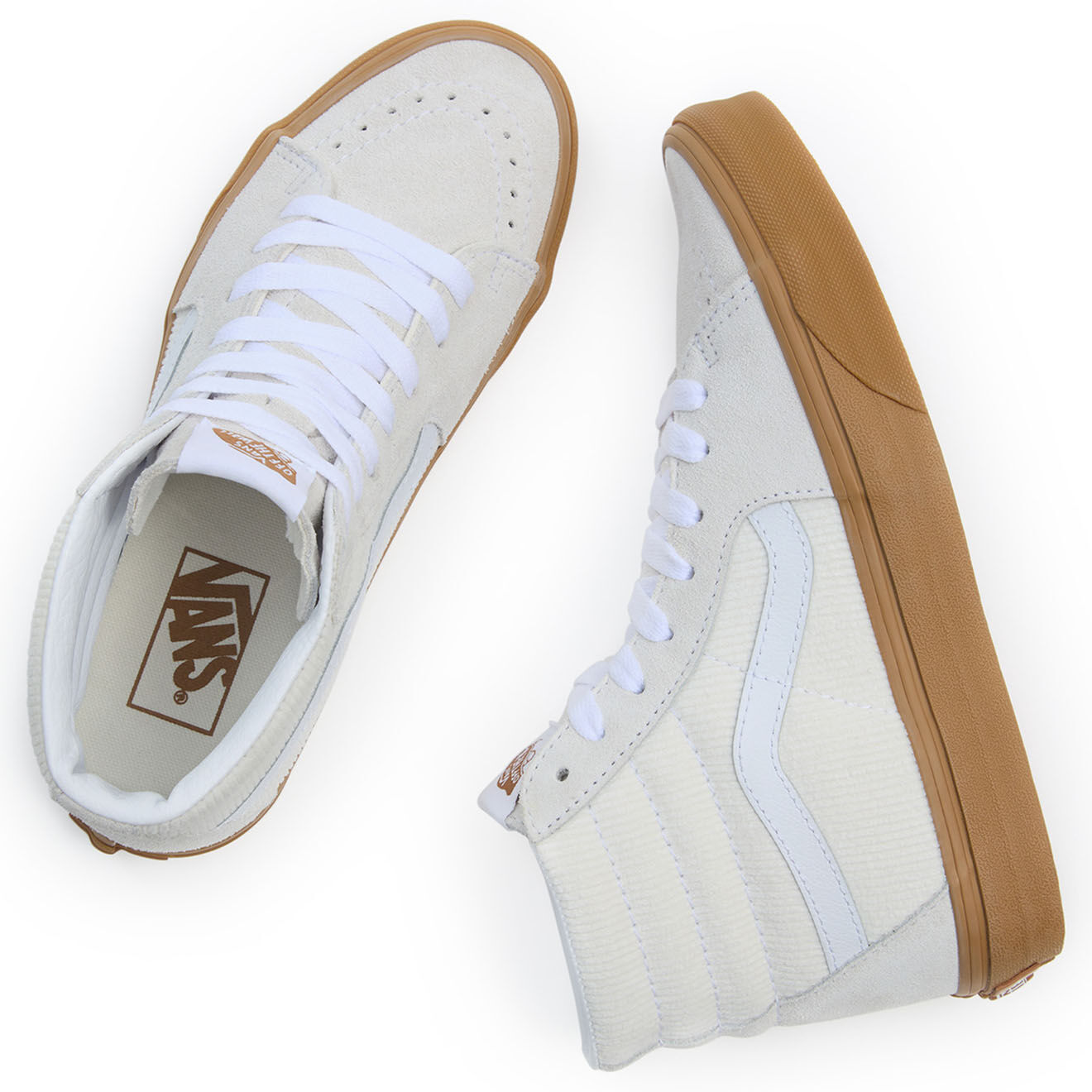 Vans Baskets en Velours de Cuir & Velours côtelé SK8-Hi écrues