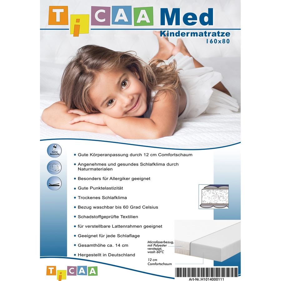 TiCAA Kindermatratze MedAllergen 80 x 160 cm