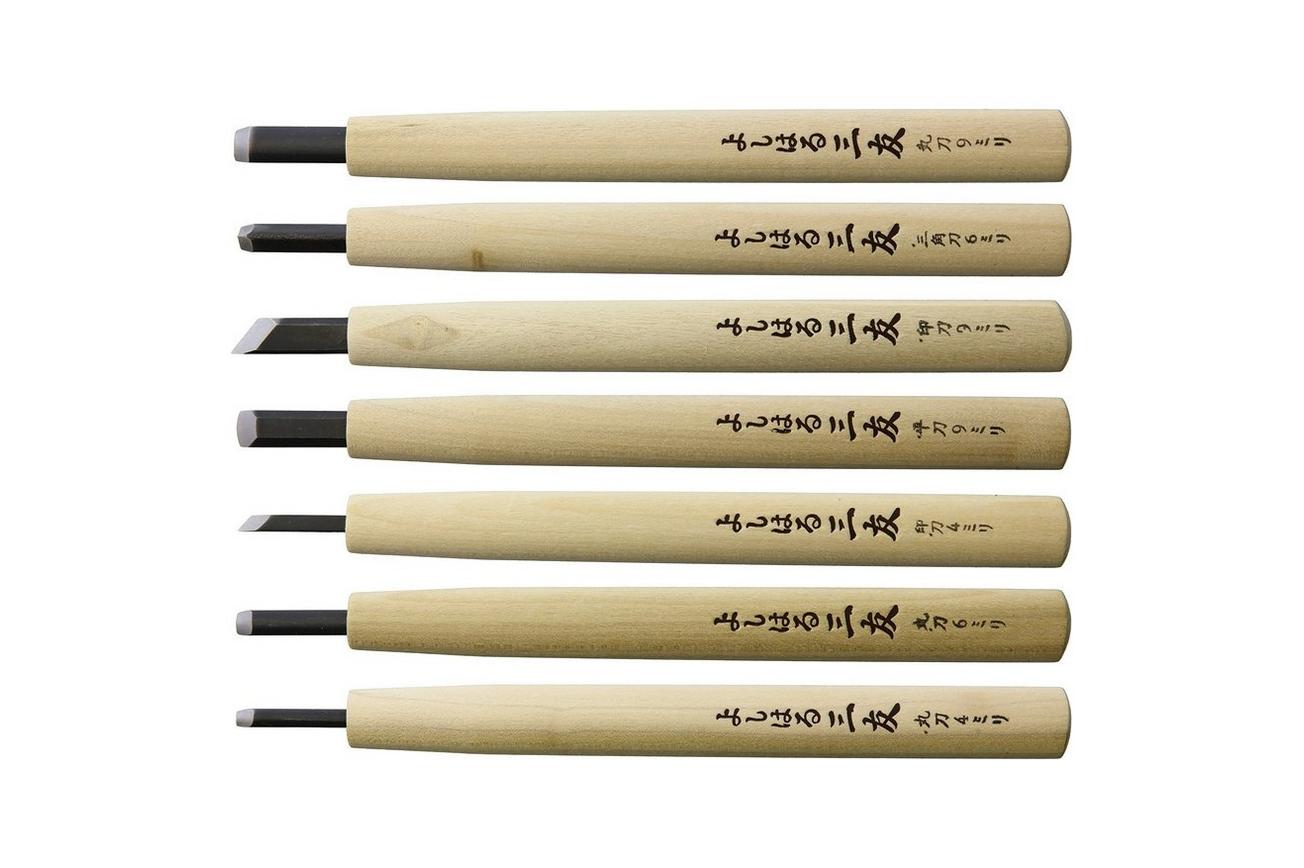 Yoshiharu Y-7 Mitomoto Japanese houtsnijmessen, set van 7