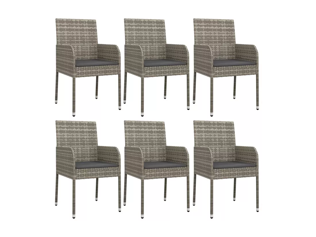 Mobilier à dîner de jardin et coussins 7 pièces gris rotin