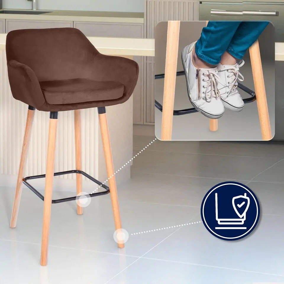 CLP Set van 2 Barkruk Grant natura Frame - Fluweel - koffie