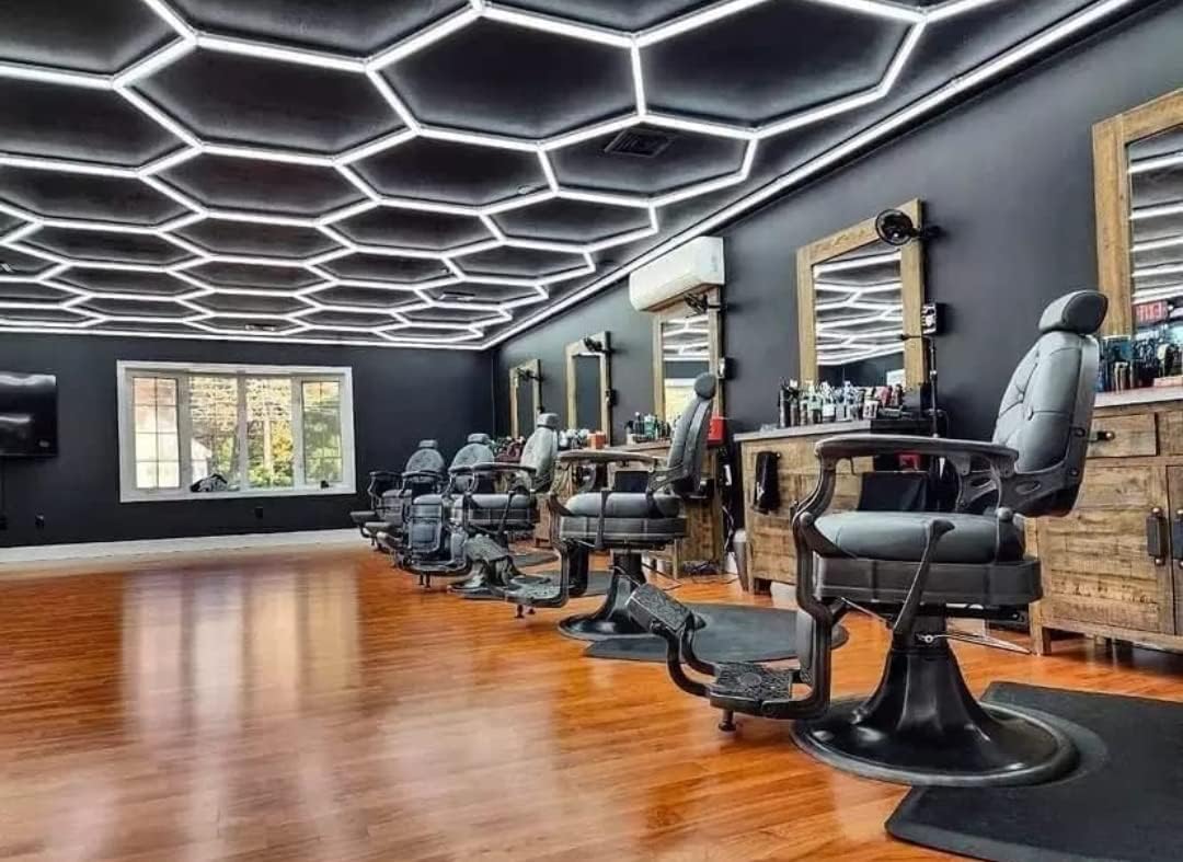 LED Sechseckiges Wabenlicht Rautenlicht modernes Design Barber Shop Detailing Werkstatt Decke Wand Garage Beleuchtung Karosserie Polieren Auto Bar Hotel (ohne Rahmen 4,20 m x 3,82 m)