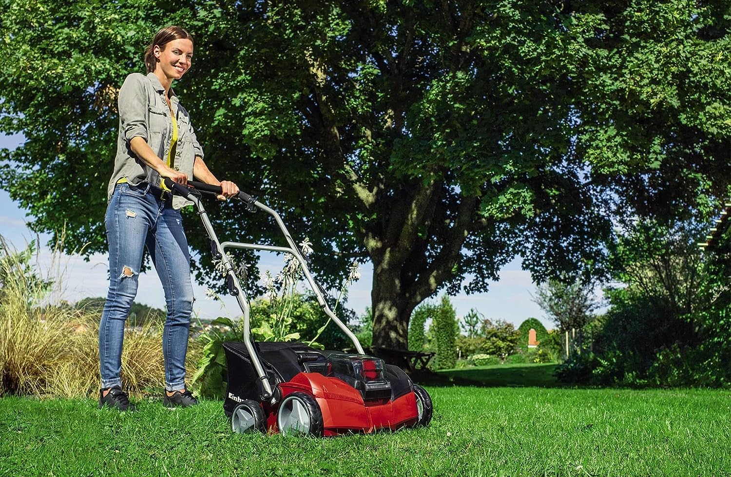 Einhell Akku-Vertikutierer-Lüfter GE-SC 35/1 Li-Solo (2X 18V, 35 cm Arbeitsbreite, bis 9 mm Arbeitstiefe, Brushless, ohne Akku und Ladegerät)