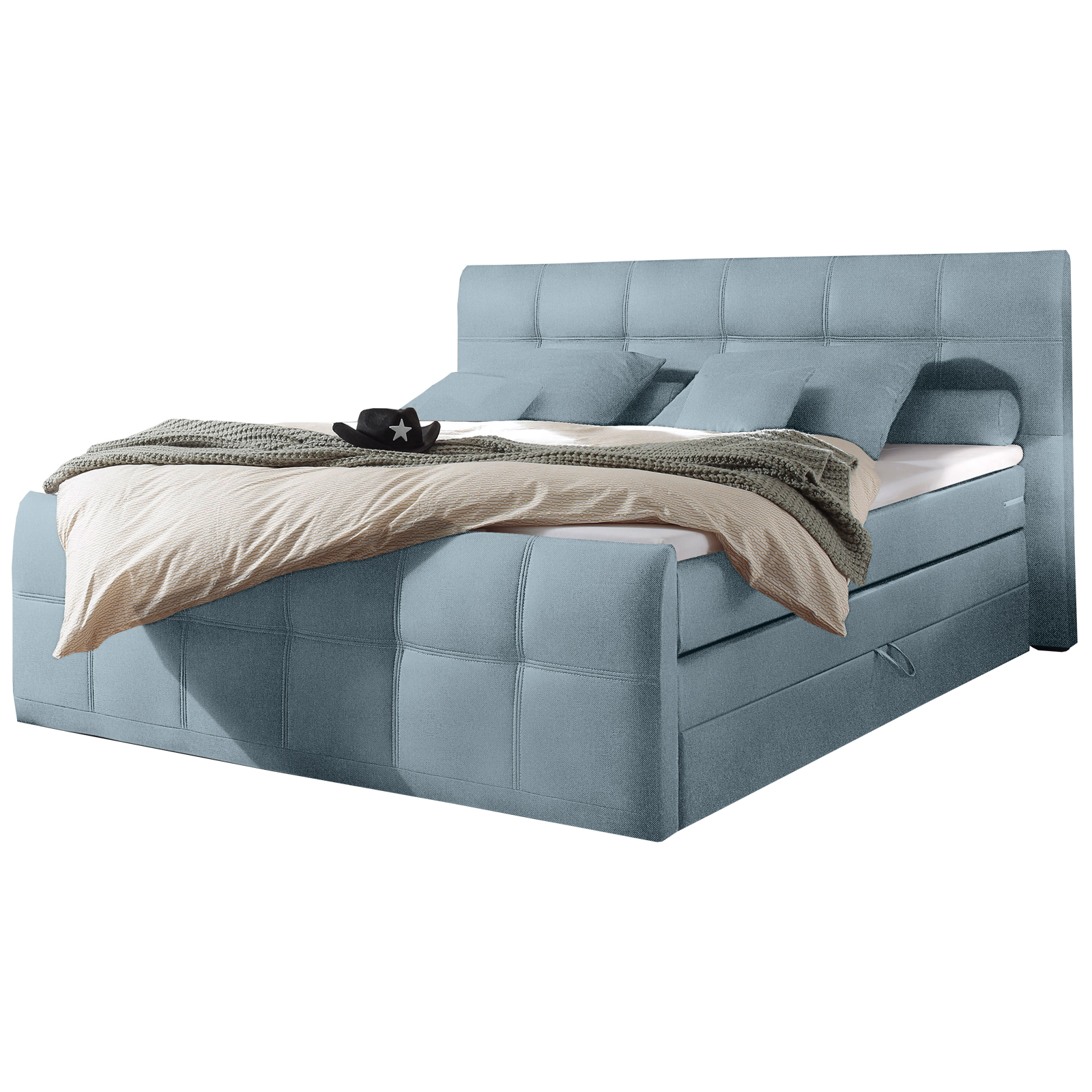 Boxspringbett - pastellblau - Taschenfederkern - H2 - 180x200 cm