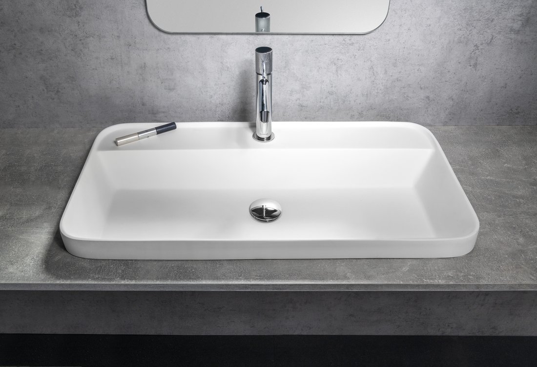 Sapho Brahea waskom 75x40cm solid surface wit mat met kraangat